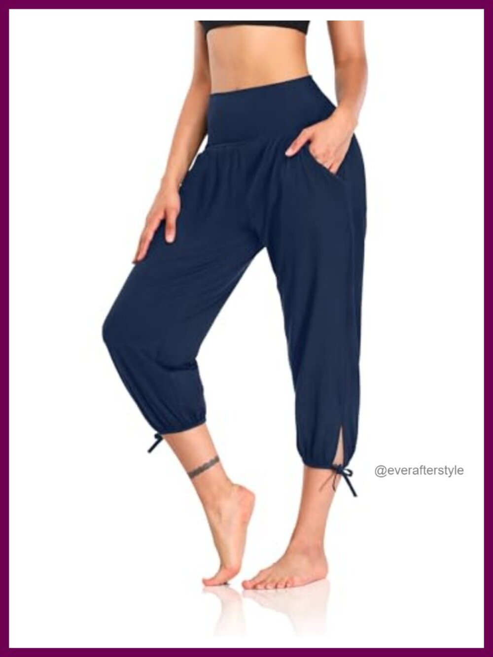 Women's Loose Yoga Capri Pants with Pockets Drawstring High Rise Wide Leg